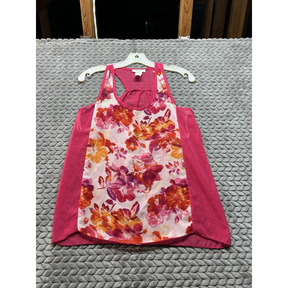 Belinda USA Floral Racerback Tank Top Womens M Pink Orange Sheer Chiffon Blouse